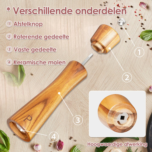 Houten Peper- & Zoutmolen set