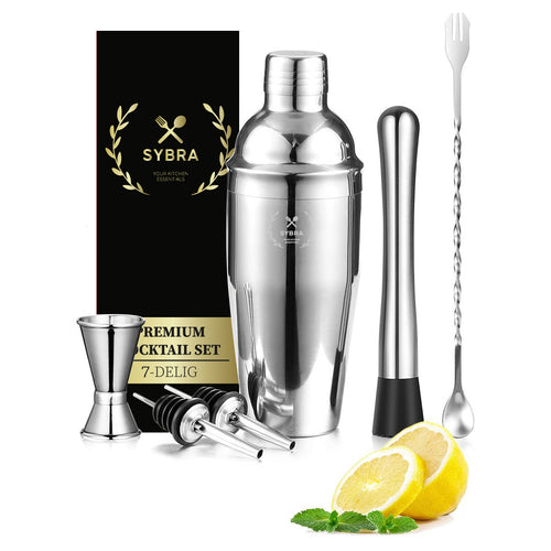 Cocktailset 7-delig van RVS met shaker, jigger en barlepel