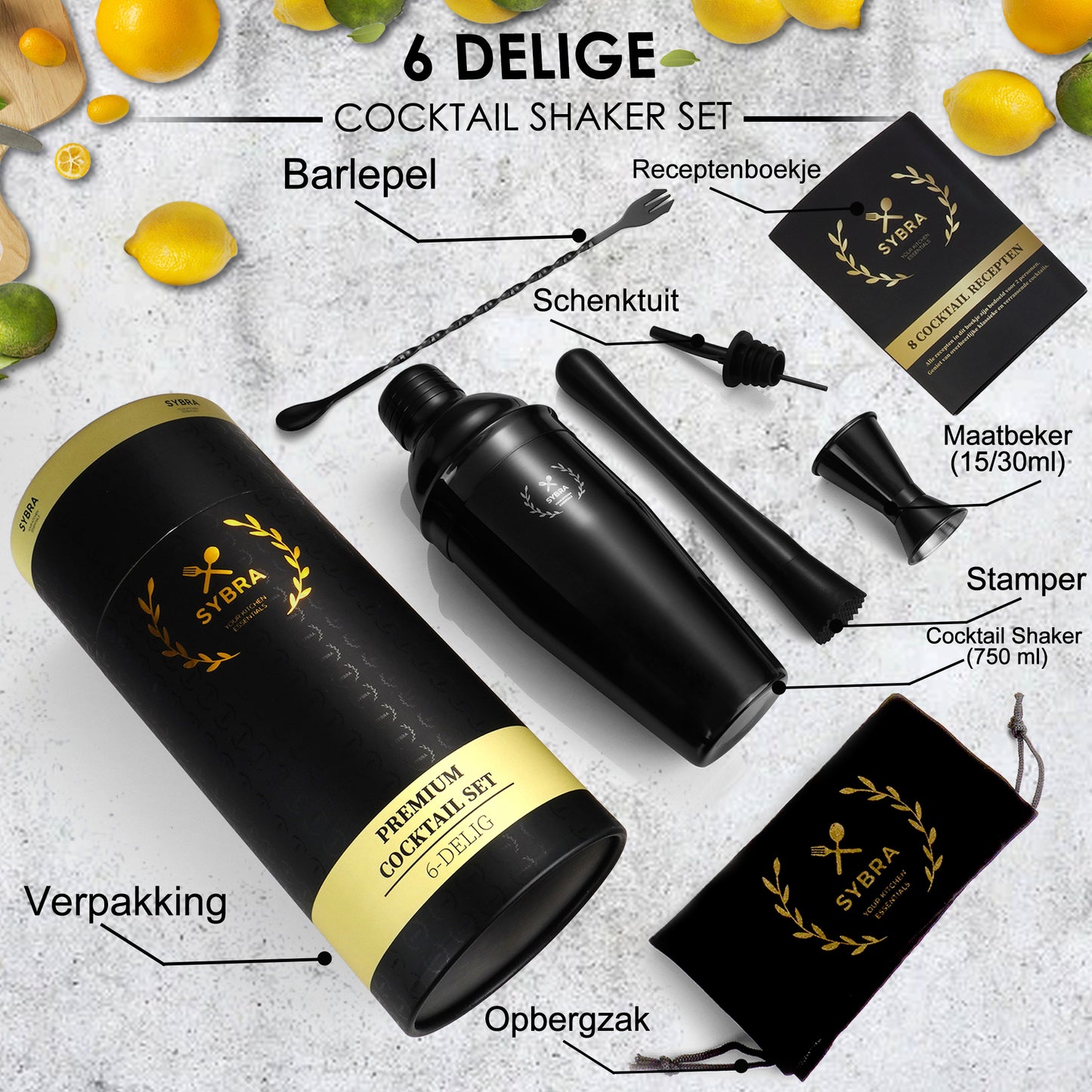 Cocktailshaker set zwart